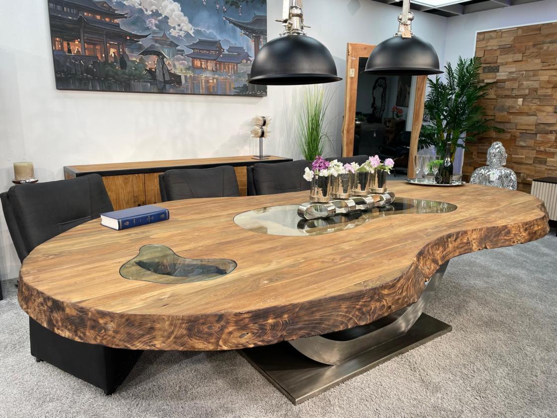 Vollholz Besprechungstisch "Fusion" aus recyceltem Teakholz