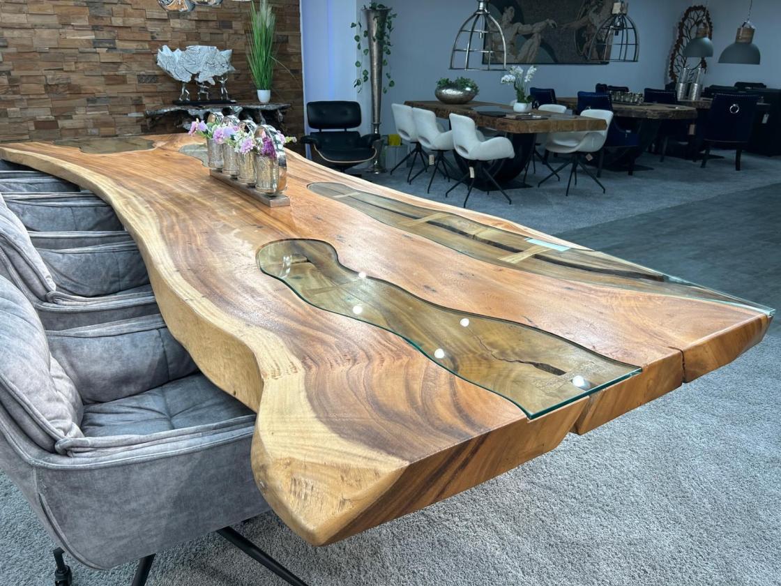 Last Item Large Conference Table / Dining Table approx. 399 x 107-133 x 75 cm made from a solid Suar wood slab