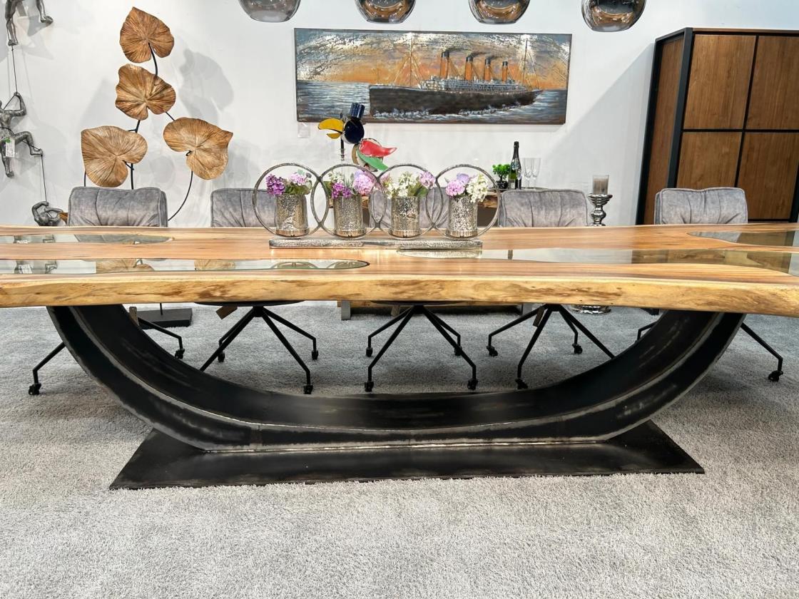 Last Item Large Conference Table / Dining Table approx. 399 x 107-133 x 75 cm made from a solid Suar wood slab