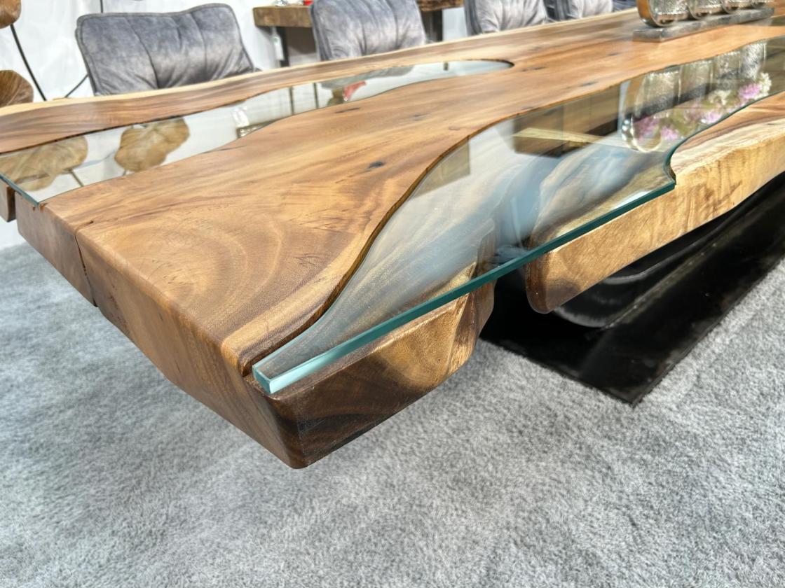 Last Item Large Conference Table / Dining Table approx. 399 x 107-133 x 75 cm made from a solid Suar wood slab