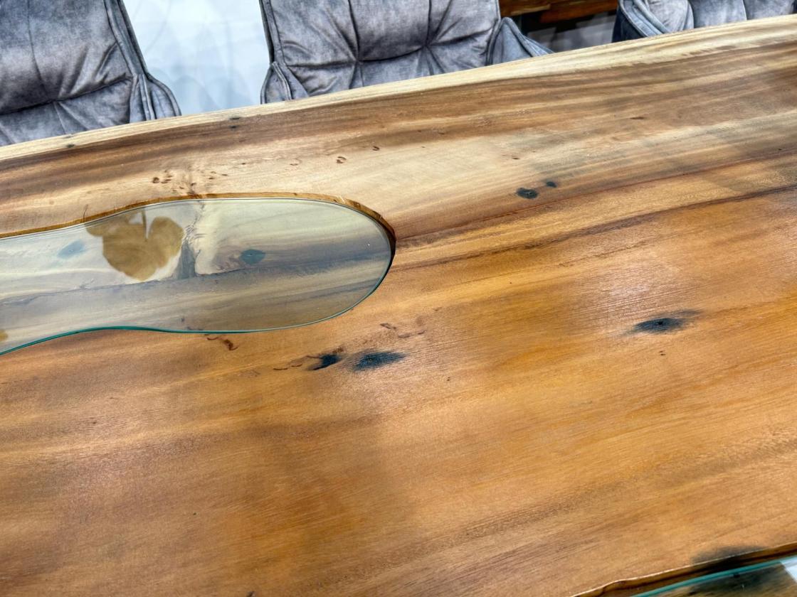 Last Item Large Conference Table / Dining Table approx. 399 x 107-133 x 75 cm made from a solid Suar wood slab