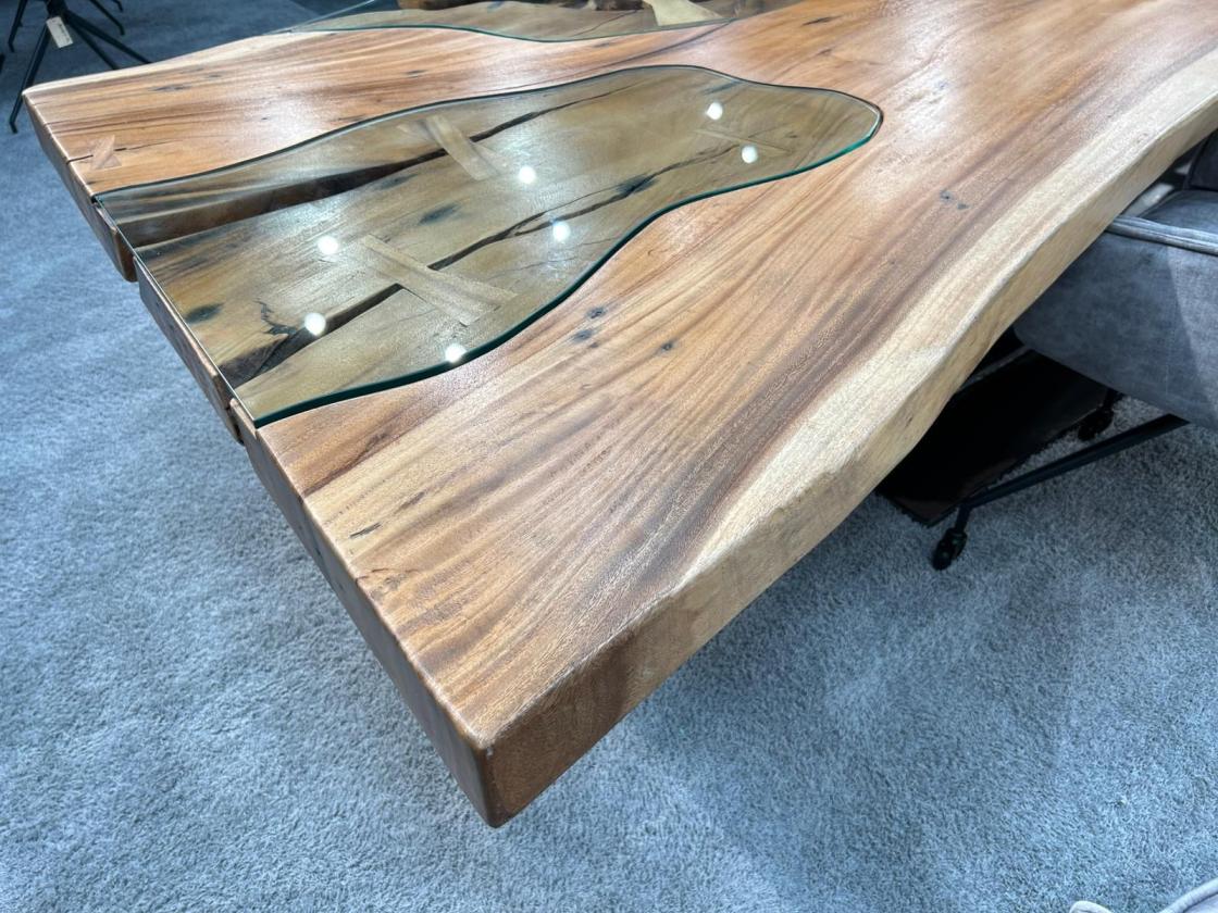 Last Item Large Conference Table / Dining Table approx. 399 x 107-133 x 75 cm made from a solid Suar wood slab