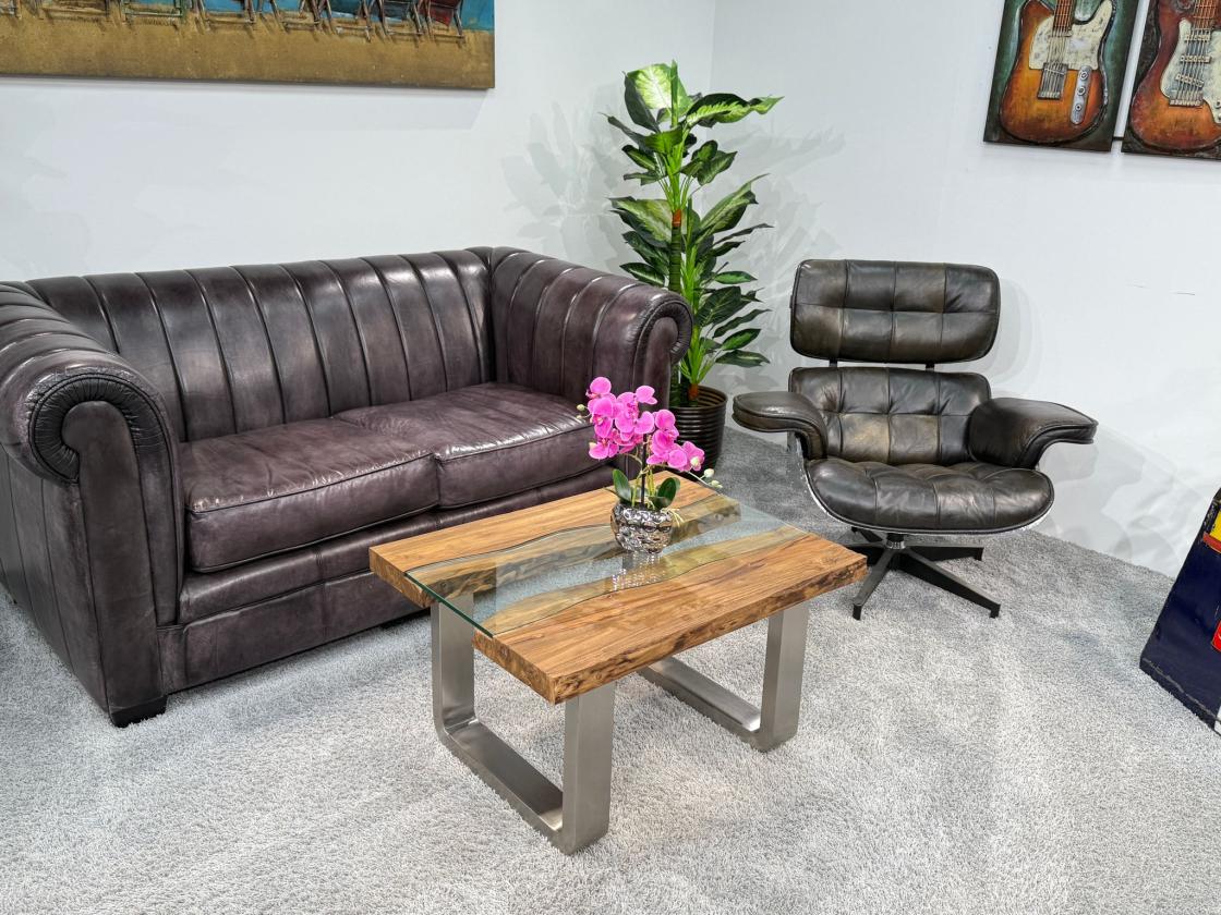 Couchtisch mit Glas Old Elements 80x60