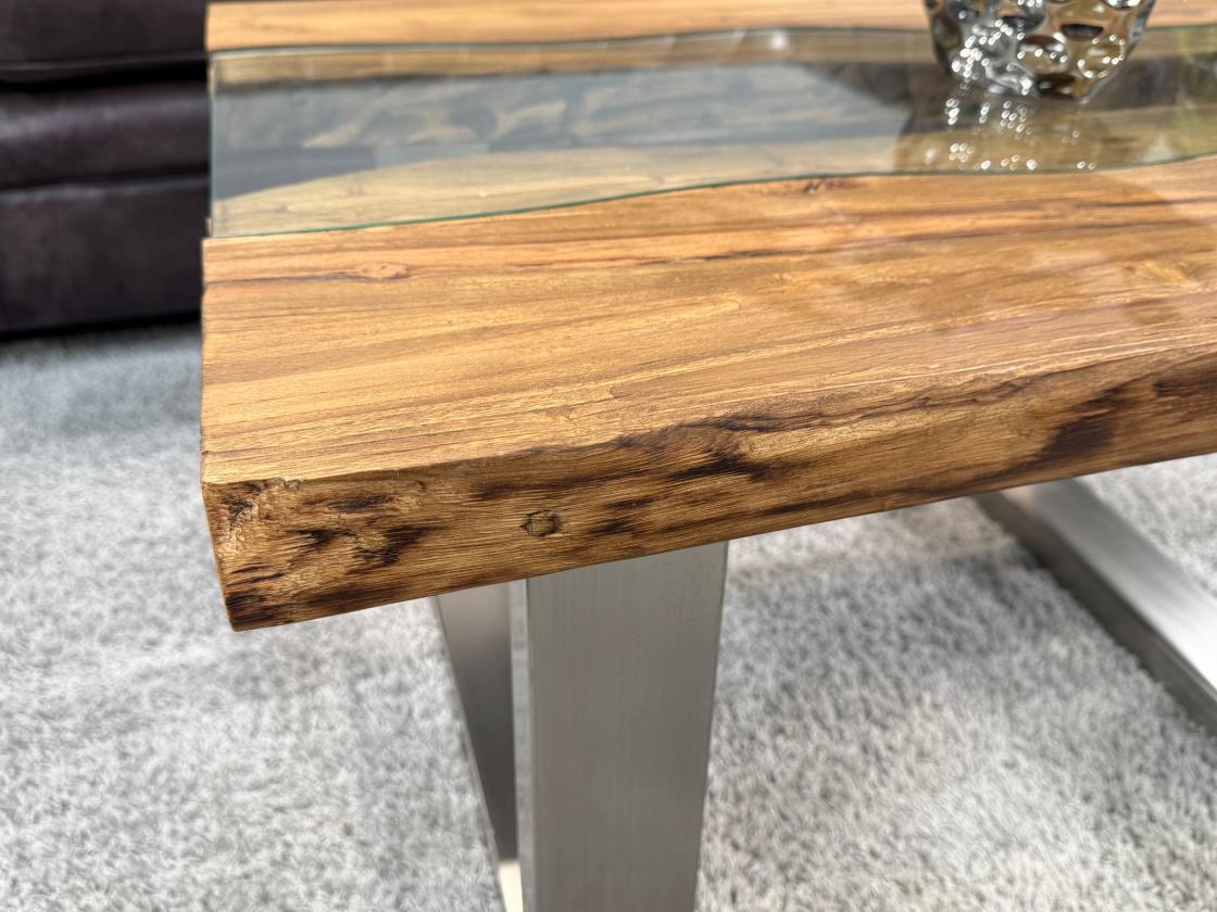Couchtisch mit Glas Old Elements 80x60