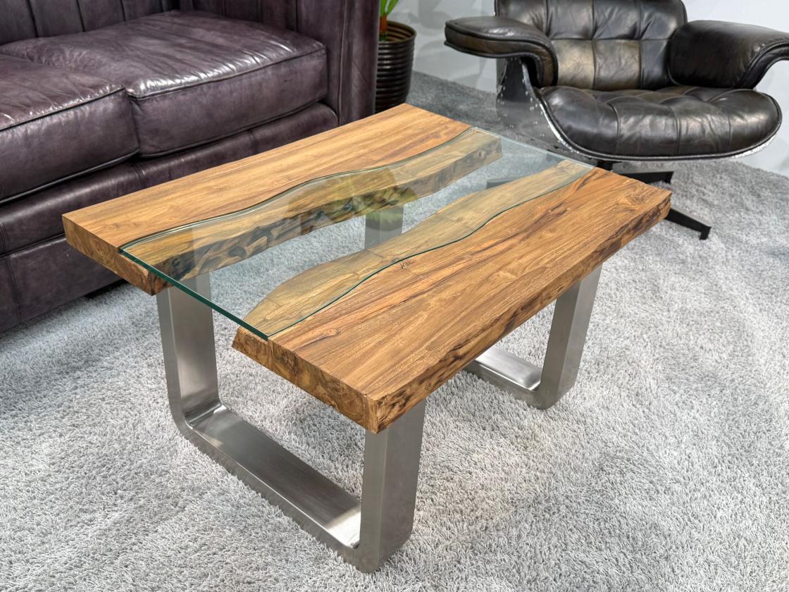 Couchtisch mit Glas Old Elements 80x60