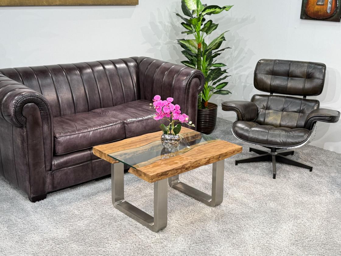 Couchtisch mit Glas Old Elements 80x60