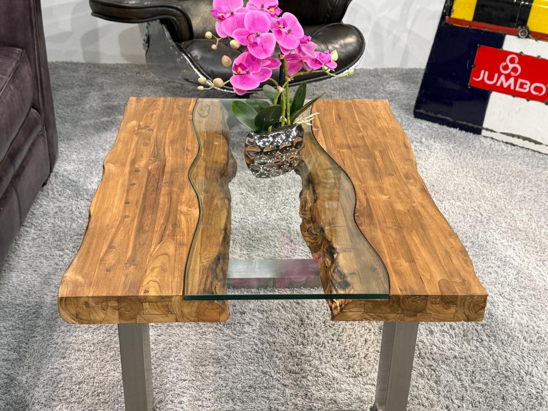 Couchtisch mit Glas Old Elements 80x60