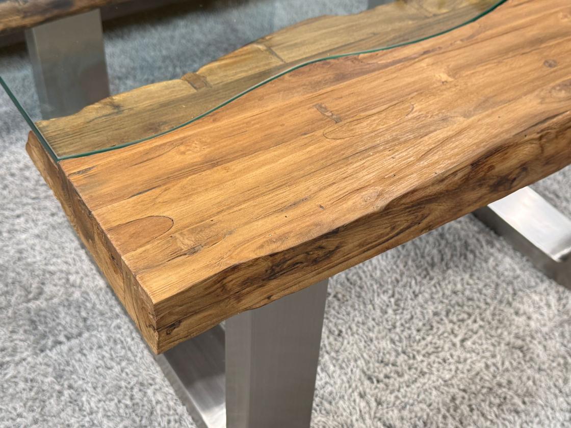 Couchtisch mit Glas Old Elements 80x60