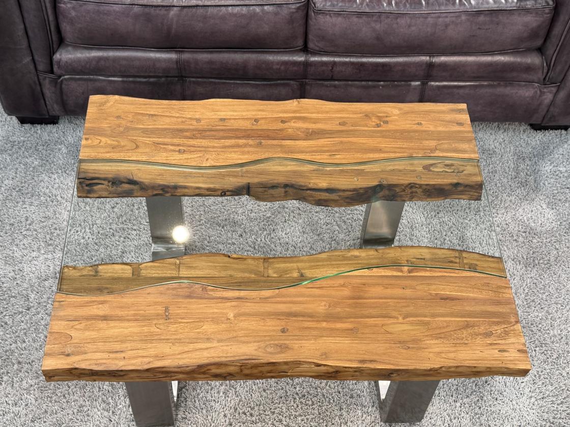 Couchtisch mit Glas Old Elements 80x60