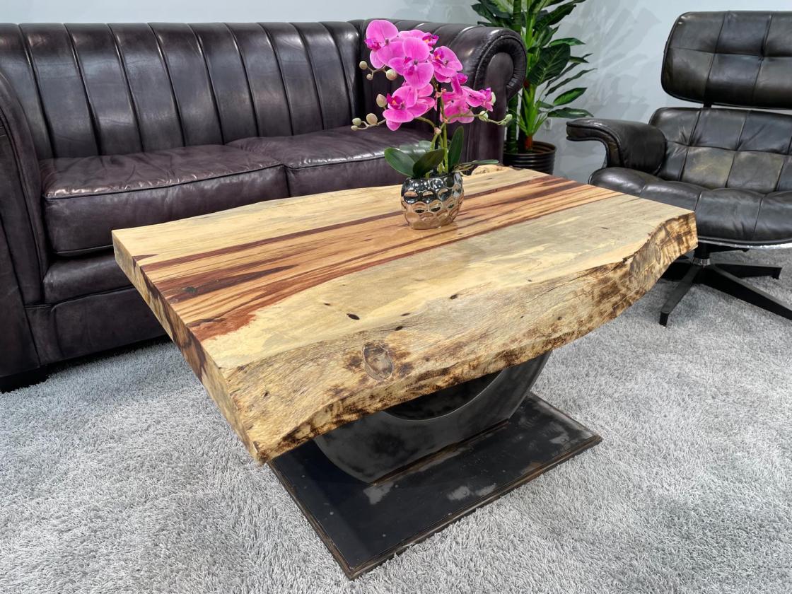 Baumstamm Couchtisch Tamarind 96 cm mit Tischgestell aus Stahl
