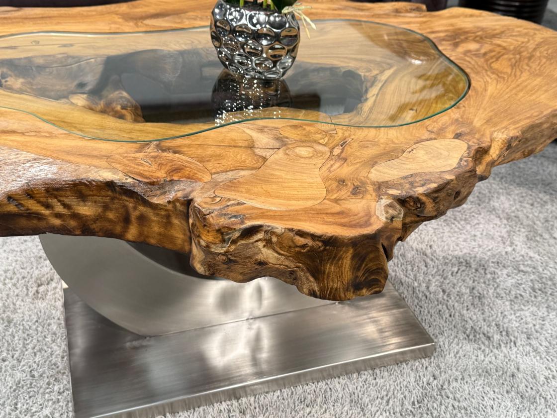 Massivholz Couchtisch Baumstamm Baumscheibe Expression Handarbeit