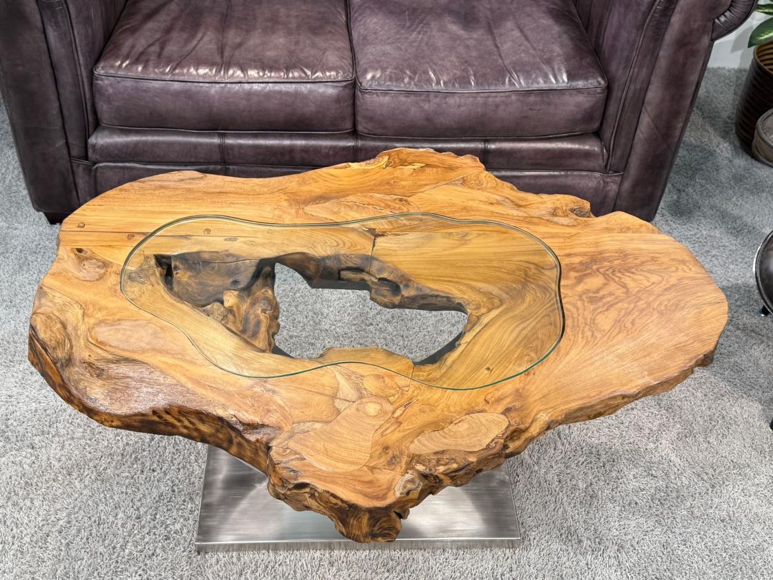 Massivholz Couchtisch Baumstamm Baumscheibe Expression Handarbeit