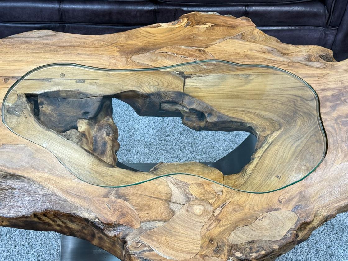 Massivholz Couchtisch Baumstamm Baumscheibe Expression Handarbeit