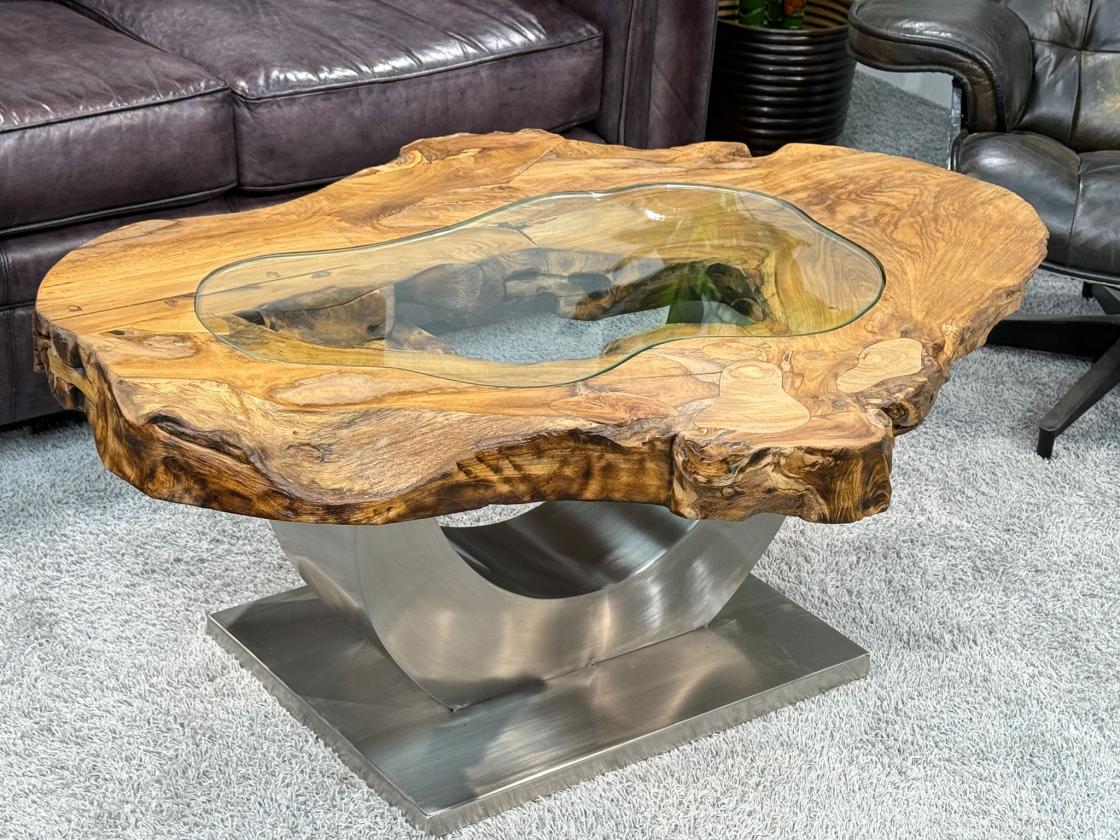 Massivholz Couchtisch Baumstamm Baumscheibe Expression Handarbeit