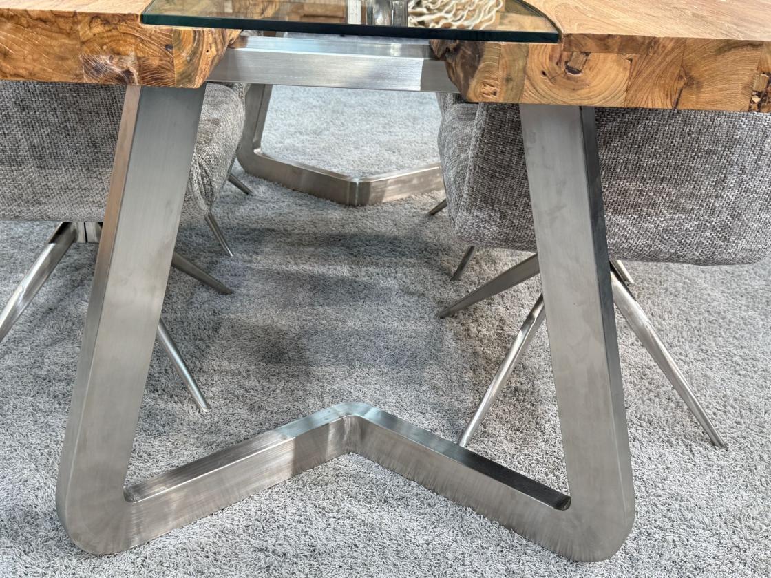 Massivholz Esstisch Elements 200 cm Teakholz mit Glaseinlage