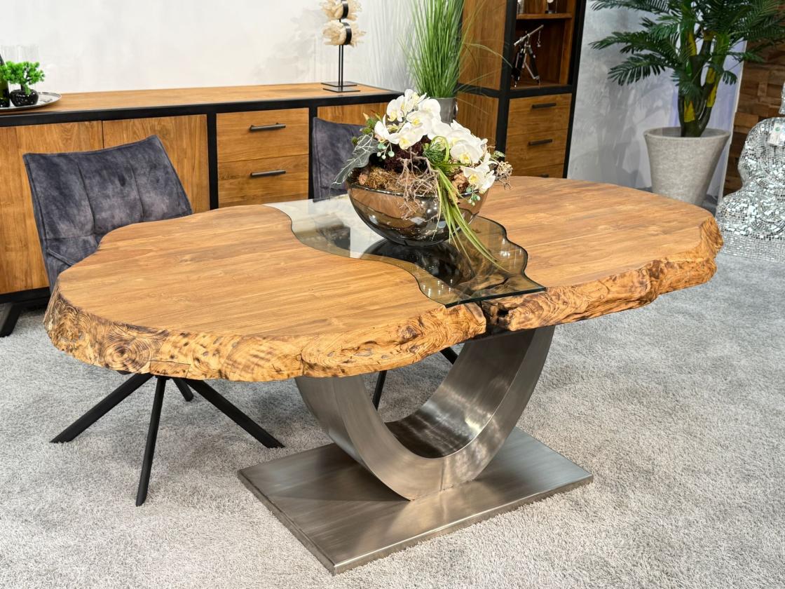 Besprechungstisch Massivholztisch Esstisch Glaseinlage