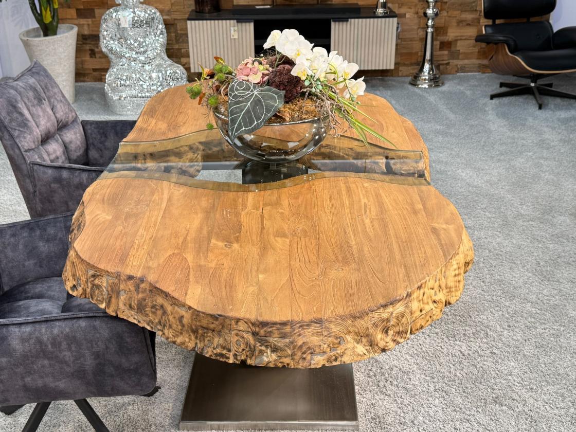 Besprechungstisch Massivholztisch Esstisch Glaseinlage