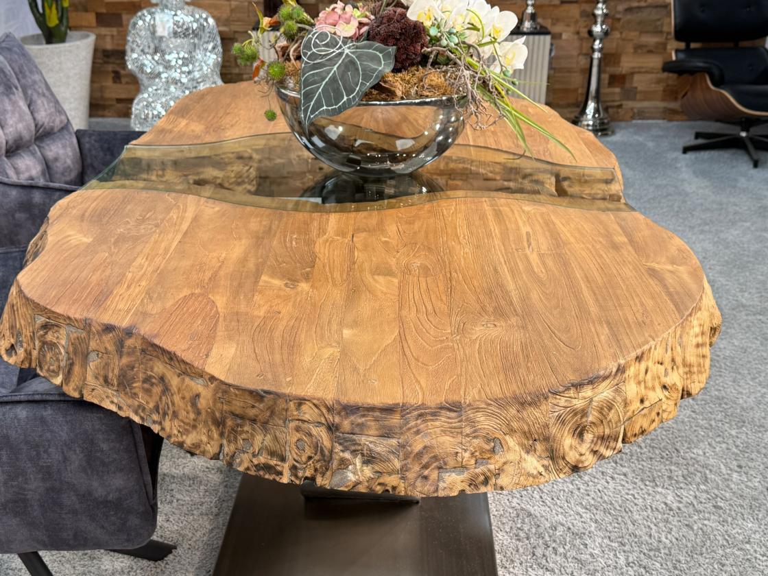 Besprechungstisch Massivholztisch Esstisch Glaseinlage