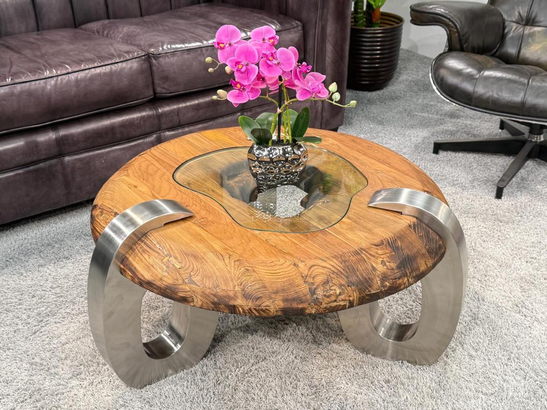 Runder Couchtisch aus Holz Clash