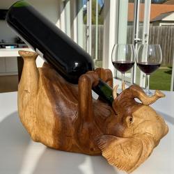 Holzskulptur Elefant Flaschenhalter massivholz