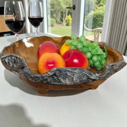 Holzschale Ailice aus Teakholz mit schwarz/silbernem Rand