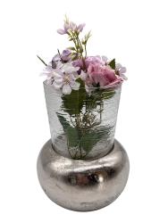 Blumenvase aus Nickel mit Glas ca. Ø 16,5 x H21,5 cm