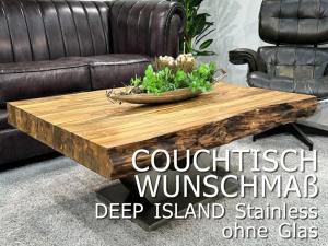 Couchtisch auf Wunschmaß "Deep Island Stainless" aus recyceltem Altholz (ohne Glas)