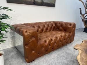 Couch "Jetstyle", 2-Sitzer aus Echtleder mit Aluminium im Aviator-Design