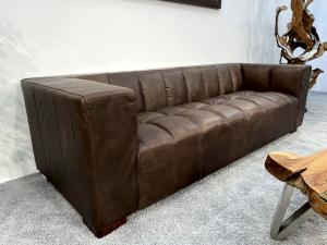 Ausstellungsstück Couch "Lavera", 3-Sitzer aus dunkelbraunem Echtleder im Cube-Design