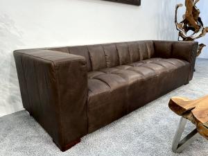 Sonderangebot wegen Farbfehler Couch "Madrid", 3-Sitzer aus dunkelbraunem Echtleder im Cube-Design