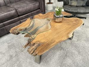 Couchtisch "Lakeside" ca. B100 x L78 x H40 cm mit Glaseinlagen und Tischbeinen aus Edelstahl