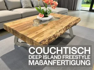 Maßtisch eckiger Wohnzimmertisch Deep Island Freestyle aus Holz