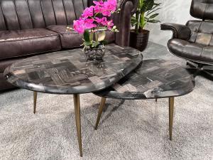 Couchtisch-Set  (60 x 38 x 66 cm & 54 x 38 x 56 cm) "Stone Age" aus versteinertem Holz