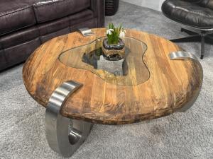 Couchtisch rund Clash aus Holz mit Edelstahl