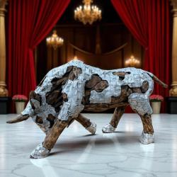 Skulptur / Dekofigur "Stier" L100 x B35 x H55 cm aus Altholz mit Aluminium