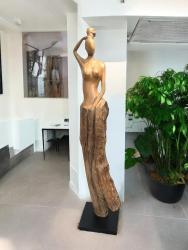 Dekoration Aufsteller "Geschnitzter Figur" aus einem Teak Baumstamm ca. H174 x B35 x T35 cm