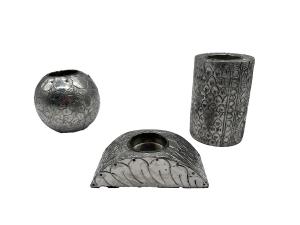 Dekoration Teelichthalter-Set mit Nickel ummantelt ca. Ø 7,5xH11,5 cm, Ø9xH9 cm, B12,5 x T6 x H3,5 cm
