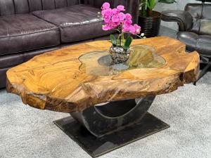 Unikat Couchtisch "Expression", ca. 128 x 75 x 47 cm (8 cm massives Holz)