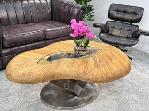 Eleganter Couchtisch "Bonsai", ca. 120 x 55-85 x 46 cm, mit filigranem Edelstahlgestell