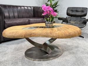 Couchtisch rund Clash aus Holz mit Edelstahl