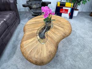 Couchtisch rund Clash aus Holz mit Edelstahl