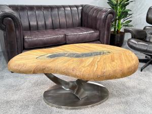 Couchtisch rund Clash aus Holz mit Edelstahl