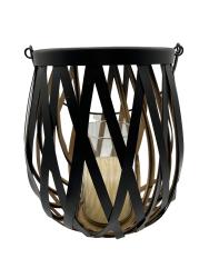 Design Kerzenhalter Windlicht mit Griff aus schwarz lackiertem Stahl "M" ca. Ø37 x H31 cm ähnl. Abbildung