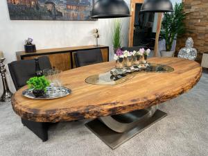 Designtisch oval "Sky Island" 280 x 140 x 77  cm mit Glaseinlage