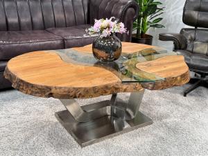 Nierentisch/Couchtisch "Fjord" aus Holz (Altholz Teak) ca.123 x 75-90 x 50 cm