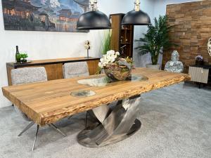 Esstisch / Massivholztisch "Deep Island Waterfall Leg" ca. 250 x 100 x 78,5 cm aus recyceltem Altholz
