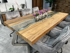Esstisch "Elements Teak Freestyle" (ca. 200 x 100 x 77,5 cm) mit Glas und Edelstahlgestell