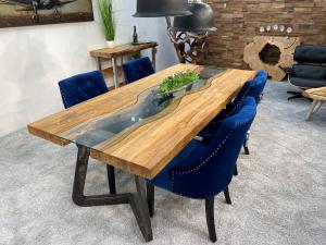 Esstisch "Elements Teak Freestyle Vintage" (ca. 220 x 100 x 78  cm) mit Glas und Rohstahlgestell