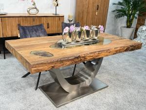 Esstisch für 6 Personen "Deep Island" ca. 180 x 90 x 77,5 cm aus Massivholz mit Glaseinlagen