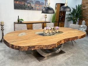 Esstisch "Fusion" ca. 295 x 160 x 78 cm aus Teakholz mit Glaseinlagen